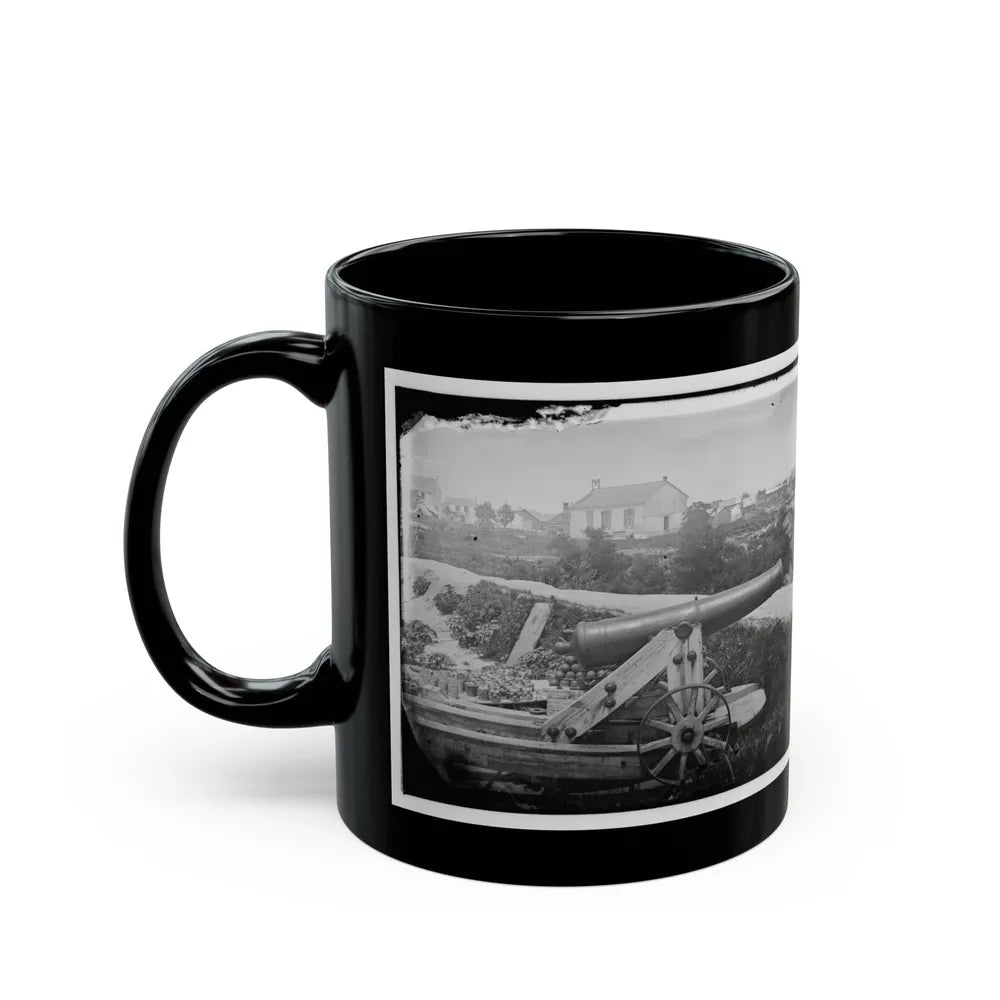 Yorktown, Va. Confederate Naval Gun; In Background Is Nelson Church, Used As A Hospital (U.S. Civil War) Black Coffee Mug-Go Mug Yourself