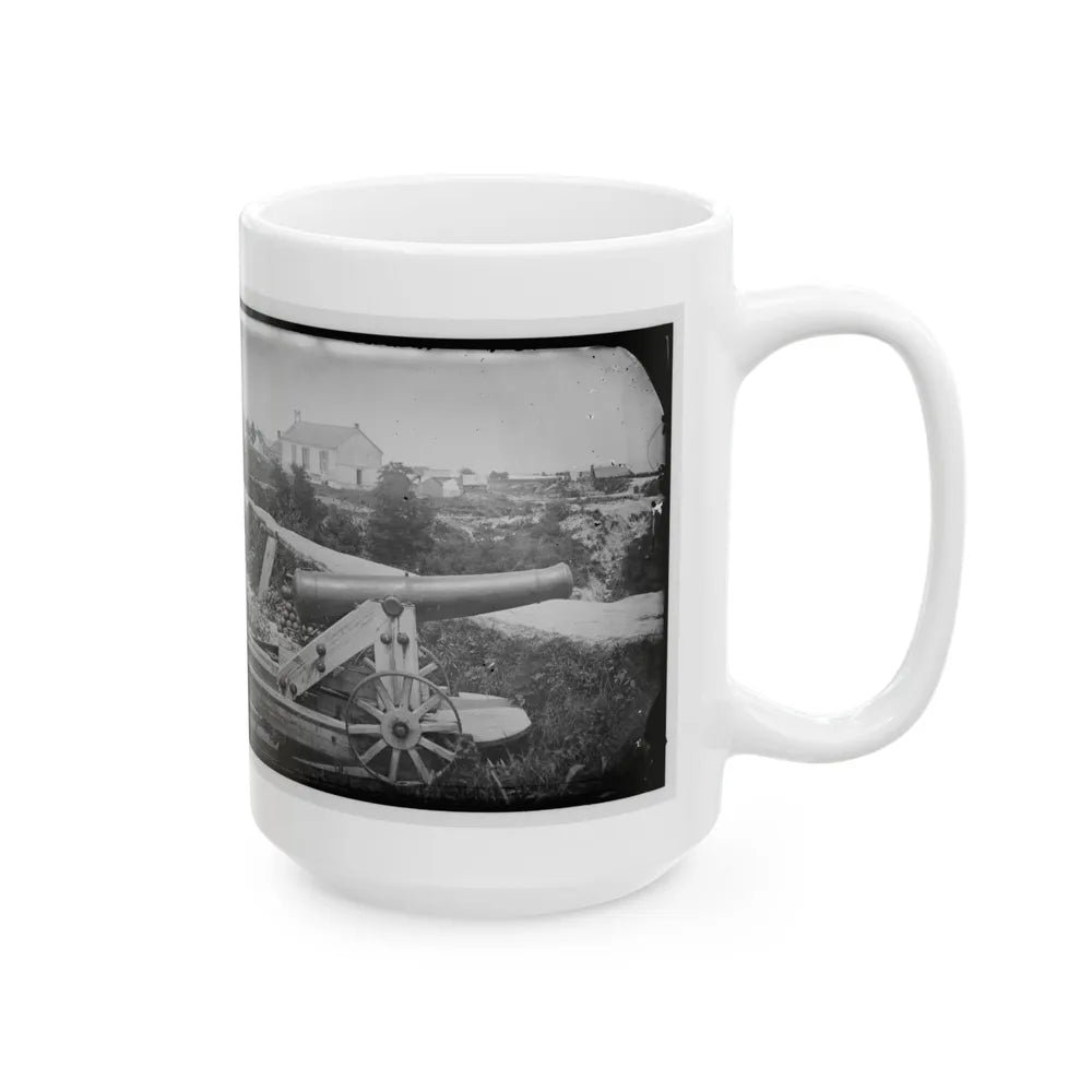 Yorktown, Va. Confederate Naval Gun; In Background Is Nelson Church, Used As A Hospital (U.S. Civil War) White Coffee Mug-Go Mug Yourself