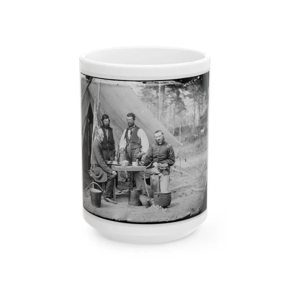 Yorktown, Va., Vicinity. Group Before The Photographic Tent At Camp Winfield Scott (U.S. Civil War) White Coffee Mug-15oz-Go Mug Yourself