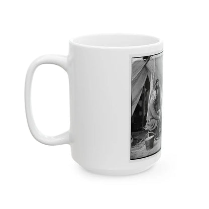 Yorktown, Va., Vicinity. Group Before The Photographic Tent At Camp Winfield Scott (U.S. Civil War) White Coffee Mug-Go Mug Yourself