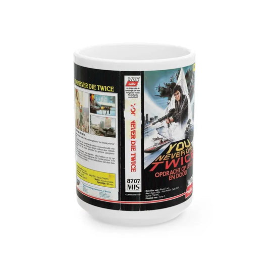 YOU NEVER DIE TWICE (VHS COVER) - White Coffee Mug 15oz - Go Mug Yourself