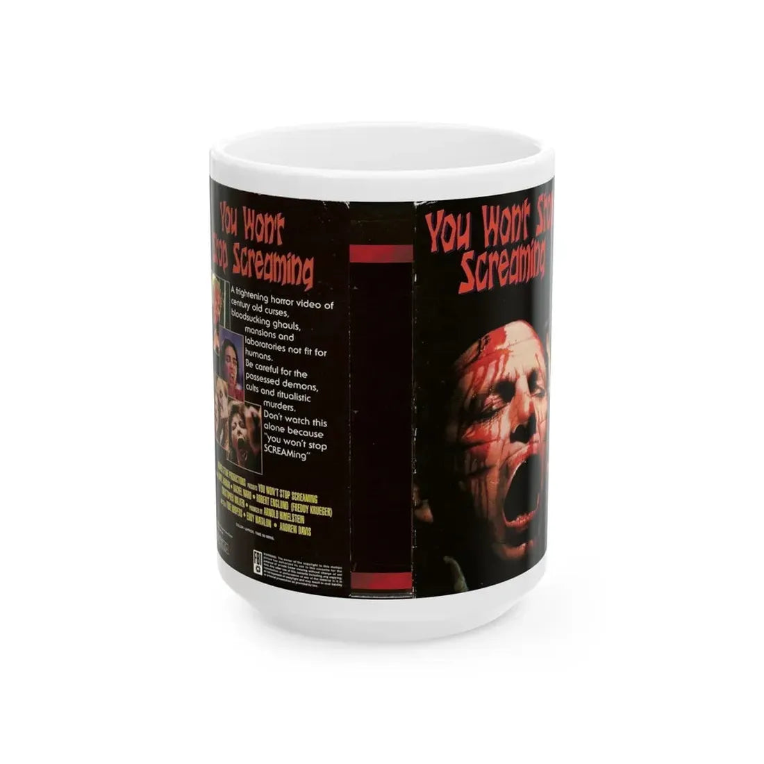 YOU WONT STOP SCREAMING (VHS COVER) - White Coffee Mug 15oz - Go Mug Yourself