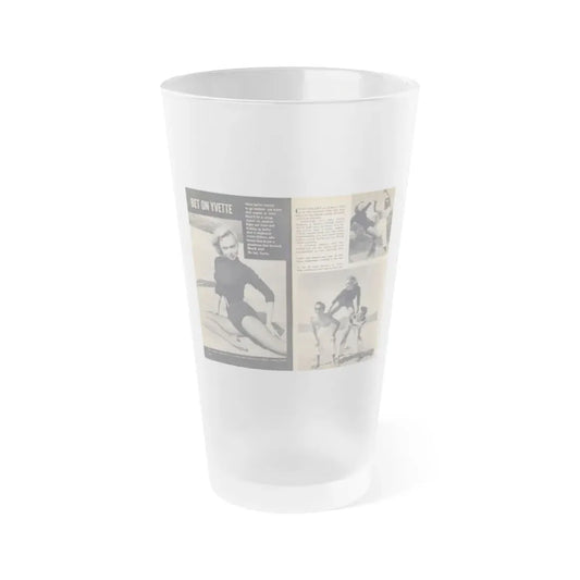 Yvette Vickers #114 - [Pages 102 & 103] Pages 1 & 2 of 4 with, Yvette Vickers+3 B&W Photos Brief Article & Caption from VUE Digest Mag. Oct. '55 (Vintage Female Icon) Frosted Pint Glass 16oz 16oz Frosted - Go Mug Yourself