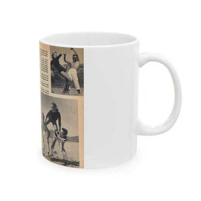 Yvette Vickers #114 - [Pages 102 & 103] Pages 1 & 2 of 4 with, Yvette Vickers+3 B&W Photos Brief Article & Caption from VUE Digest Mag. Oct. '55 (Vintage Female Icon) White Coffee Mug - Go Mug Yourself