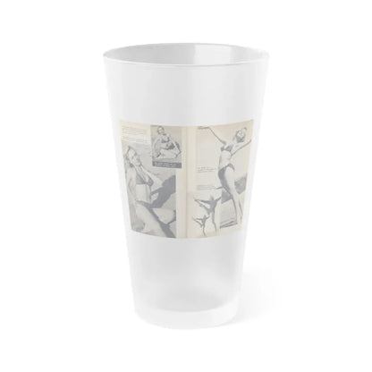 Yvette Vickers #115 - [Pages 104 & 105] Pages 3 & 4 of 4 of her +4 B&W Photos, End of Brief Article & 4 Captions from VUE Digest Mag. Oct. '55 (Vintage Female Icon) Frosted Pint Glass 16oz 16oz Frosted - Go Mug Yourself