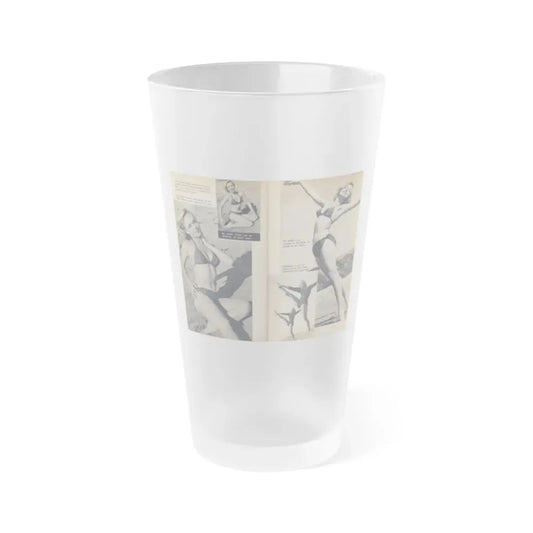 Yvette Vickers #115 - [Pages 104 & 105] Pages 3 & 4 of 4 of her +4 B&W Photos, End of Brief Article & 4 Captions from VUE Digest Mag. Oct. '55 (Vintage Female Icon) Frosted Pint Glass 16oz 16oz Frosted - Go Mug Yourself