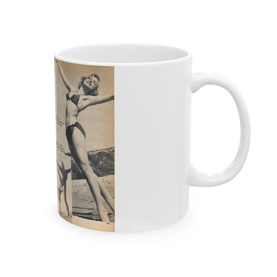 Yvette Vickers #115 - [Pages 104 & 105] Pages 3 & 4 of 4 of her +4 B&W Photos, End of Brief Article & 4 Captions from VUE Digest Mag. Oct. '55 (Vintage Female Icon) White Coffee Mug - Go Mug Yourself