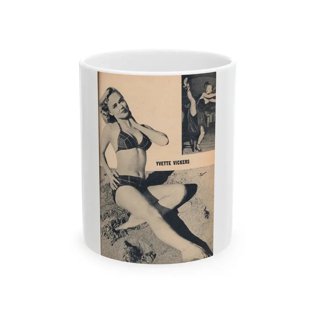 Yvette Vickers #116 - [Pages 65] Pages 1 of 1 with, only 1 Large Full Body B&W Pin-Up Photo of her from BRIEF Digest Mag. Jan. '55 (Vintage Female Icon) White Coffee Mug 11oz - Go Mug Yourself