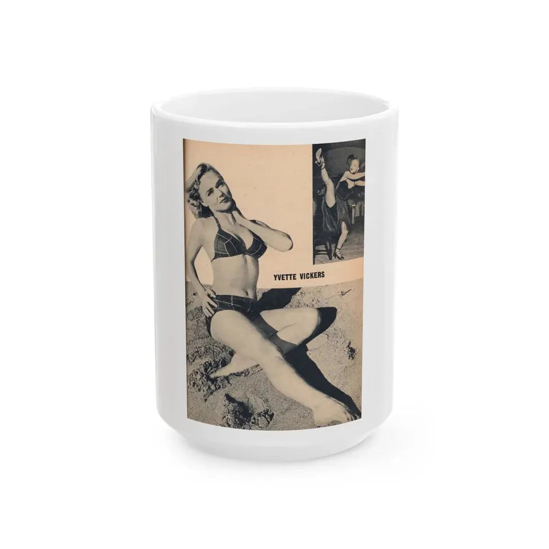 Yvette Vickers #116 - [Pages 65] Pages 1 of 1 with, only 1 Large Full Body B&W Pin-Up Photo of her from BRIEF Digest Mag. Jan. '55 (Vintage Female Icon) White Coffee Mug 15oz - Go Mug Yourself