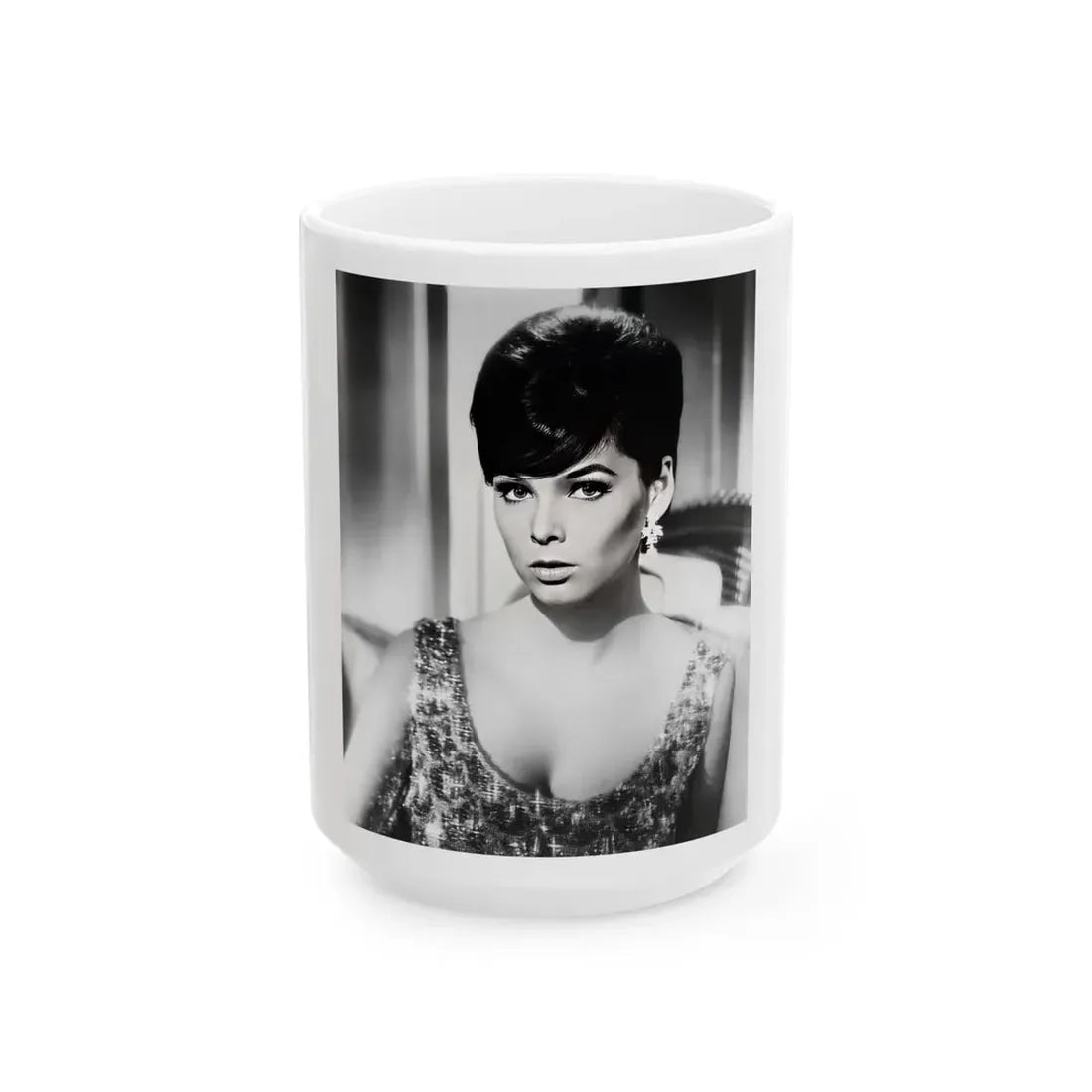 Yvonne Craig #1191 (Vintage Female Icon) White Coffee Mug 15oz - Go Mug Yourself