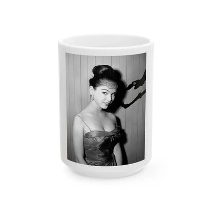 Yvonne Craig #1471 (Vintage Female Icon) White Coffee Mug 15oz - Go Mug Yourself