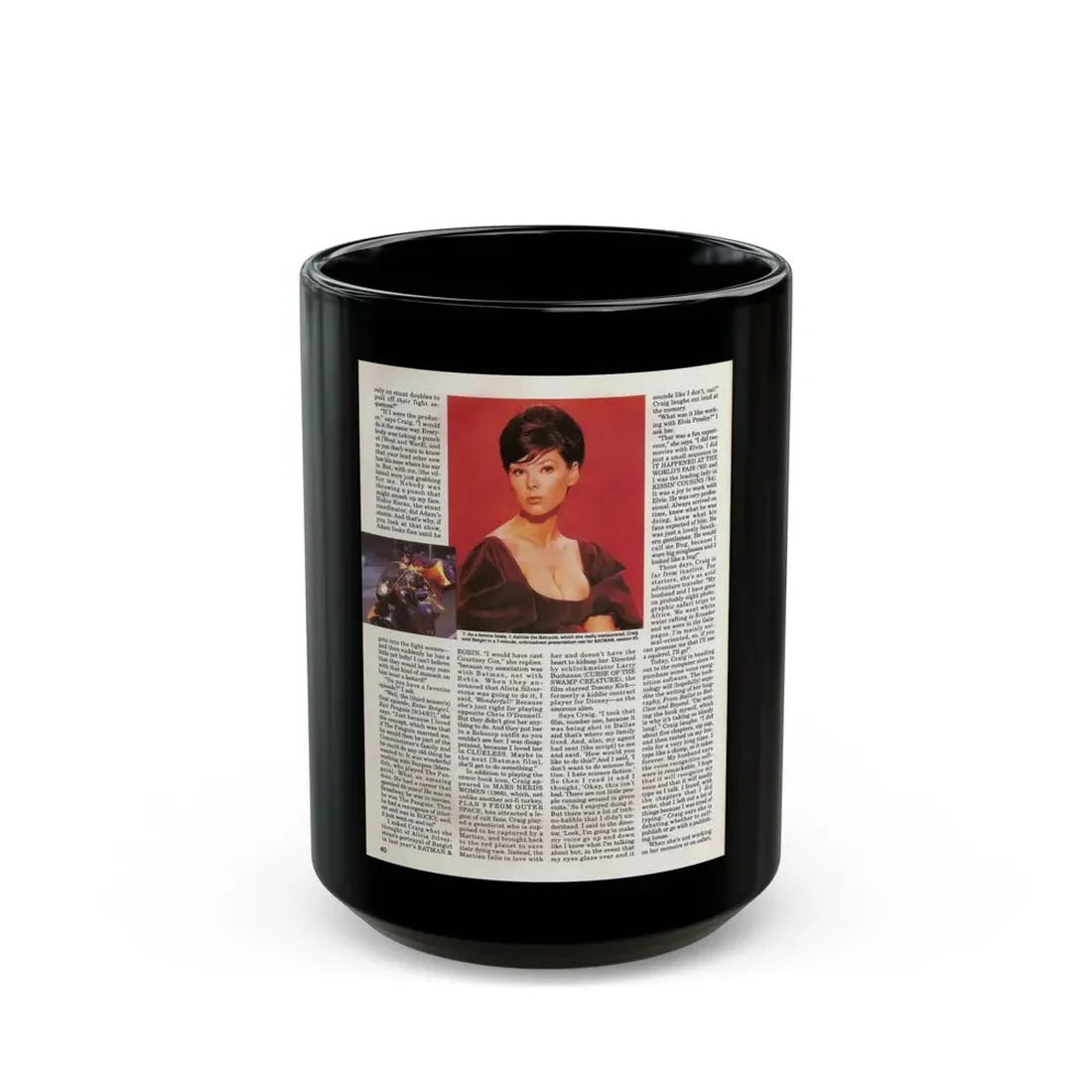 Yvonne Craig #211 - Femme Fatales Mag. December '98 Vol. 7 Issue #7 (Vintage Female Icon) Black Coffee Mug 15oz - Go Mug Yourself