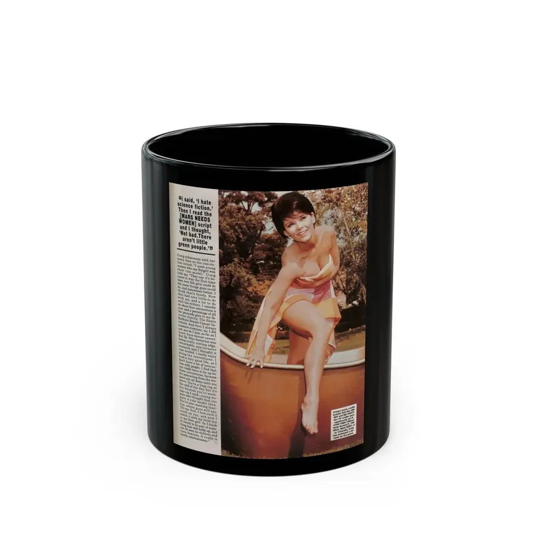 Yvonne Craig #212 - Femme Fatales Mag. December '98 Vol. 7 Issue #7 (Vintage Female Icon) Black Coffee Mug 11oz - Go Mug Yourself