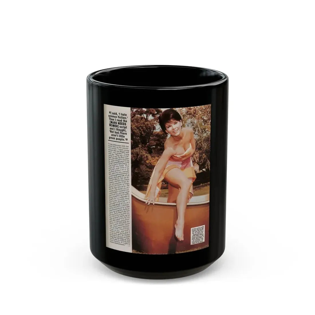 Yvonne Craig #212 - Femme Fatales Mag. December '98 Vol. 7 Issue #7 (Vintage Female Icon) Black Coffee Mug 15oz - Go Mug Yourself