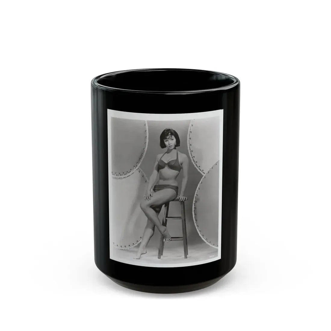 Yvonne Craig #32 (Vintage Female Icon) Black Coffee Mug 15oz - Go Mug Yourself