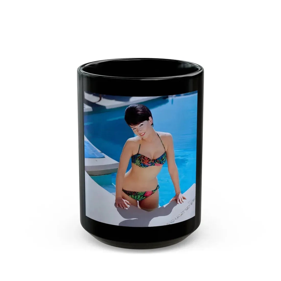 Yvonne Craig #57 (Vintage Female Icon) Black Coffee Mug 15oz - Go Mug Yourself