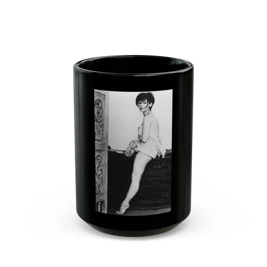 Yvonne Craig #66 (Vintage Female Icon) Black Coffee Mug 15oz - Go Mug Yourself