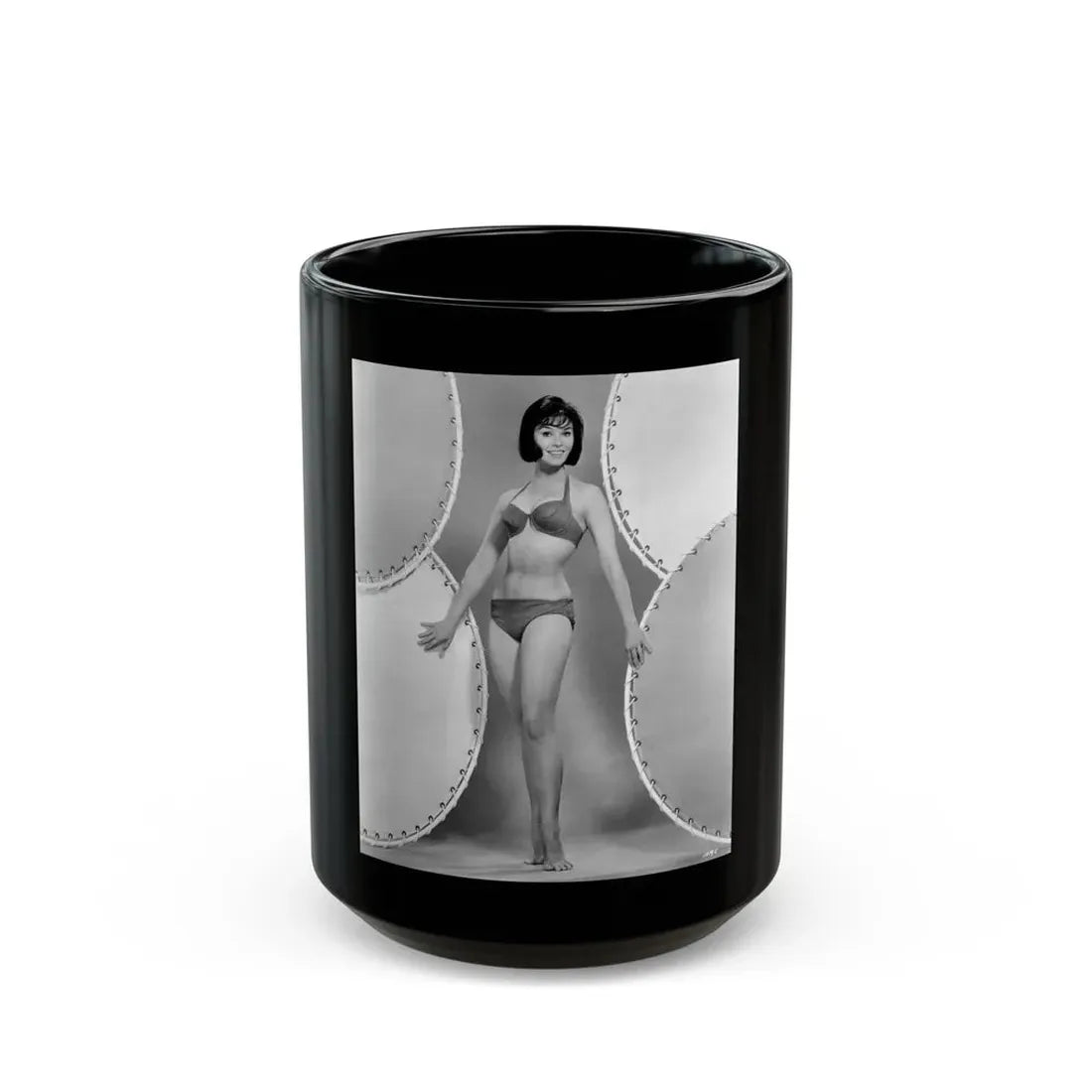 Yvonne Craig #84 (Vintage Female Icon) Black Coffee Mug 15oz - Go Mug Yourself