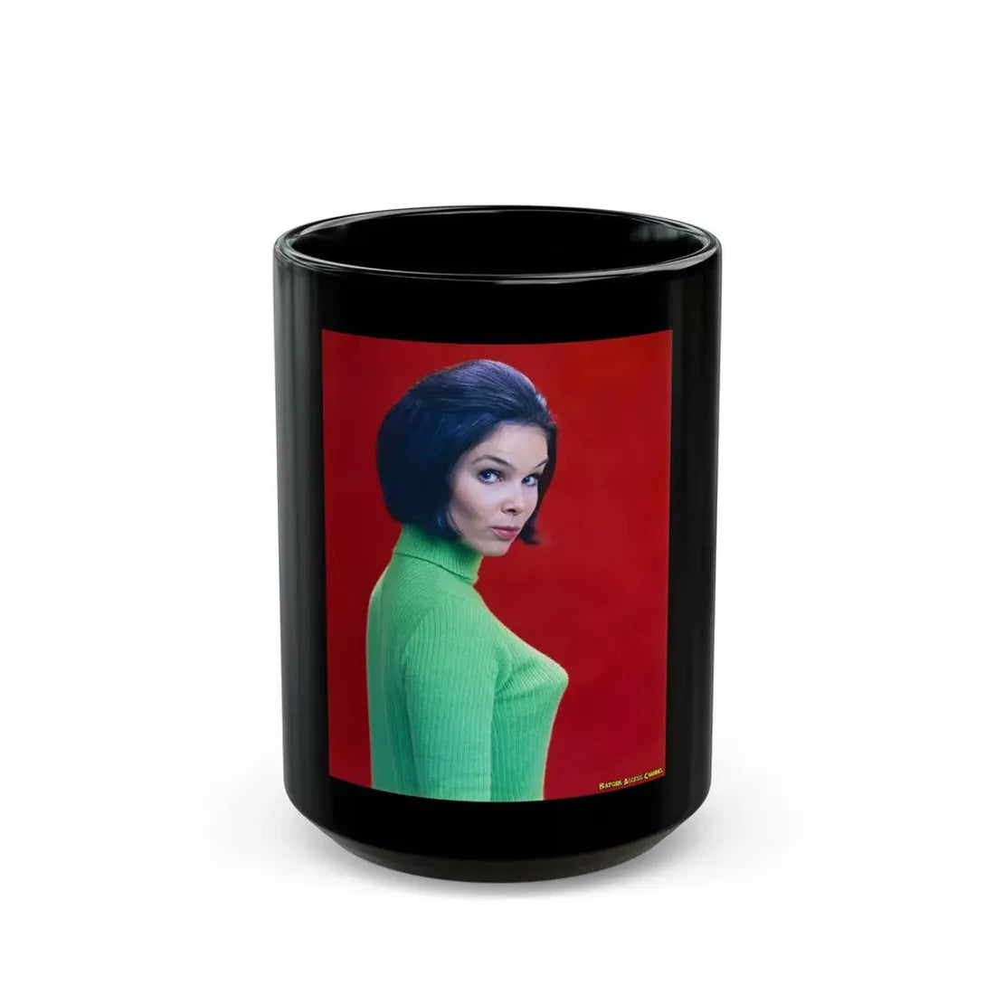 Yvonne Craig #95 (Vintage Female Icon) Black Coffee Mug 15oz - Go Mug Yourself