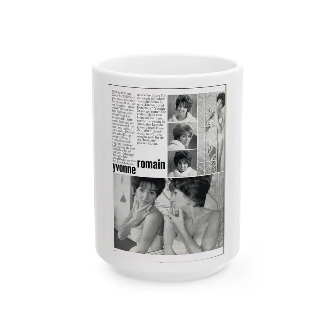 Yvonne Romaine #44 (Vintage Female Icon) White Coffee Mug 15oz - Go Mug Yourself