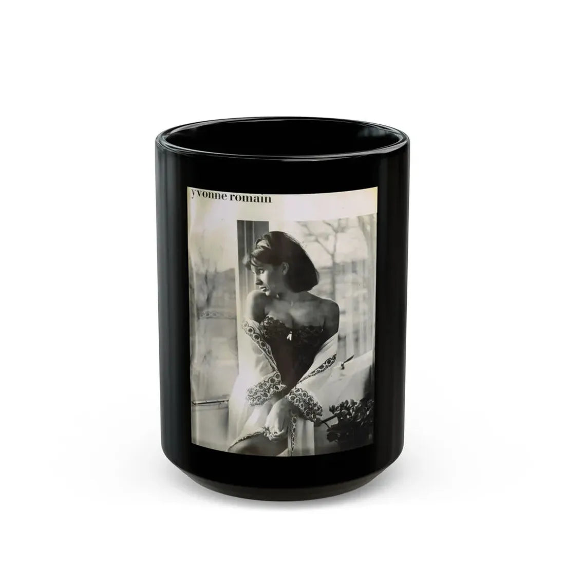 Yvonne Romaine #53 (Vintage Female Icon) Black Coffee Mug 15oz - Go Mug Yourself