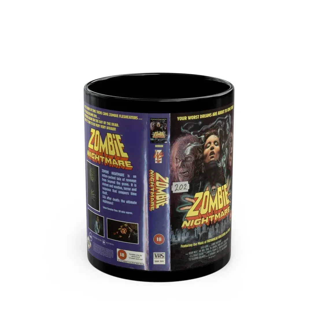 ZOMBIE NIGHTMARE (VHS COVER) - Black Coffee Mug 11oz - Go Mug Yourself