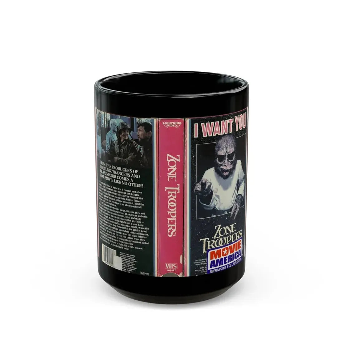 ZONE TROOPERS MOVIE AMERICA (VHS COVER) - Black Coffee Mug 15oz - Go Mug Yourself